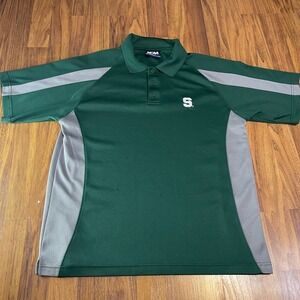 NCAA Michigan State Spartans Polo Shirt Mens Medium Green Grey S Logo Sport